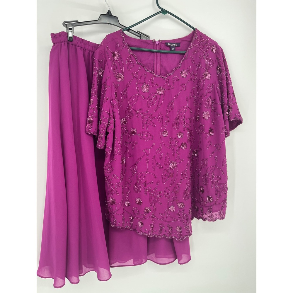 Roaman Sequin 2pc Skirt Set Women Plus 22W Magenta Purple Formal Gala Wedding